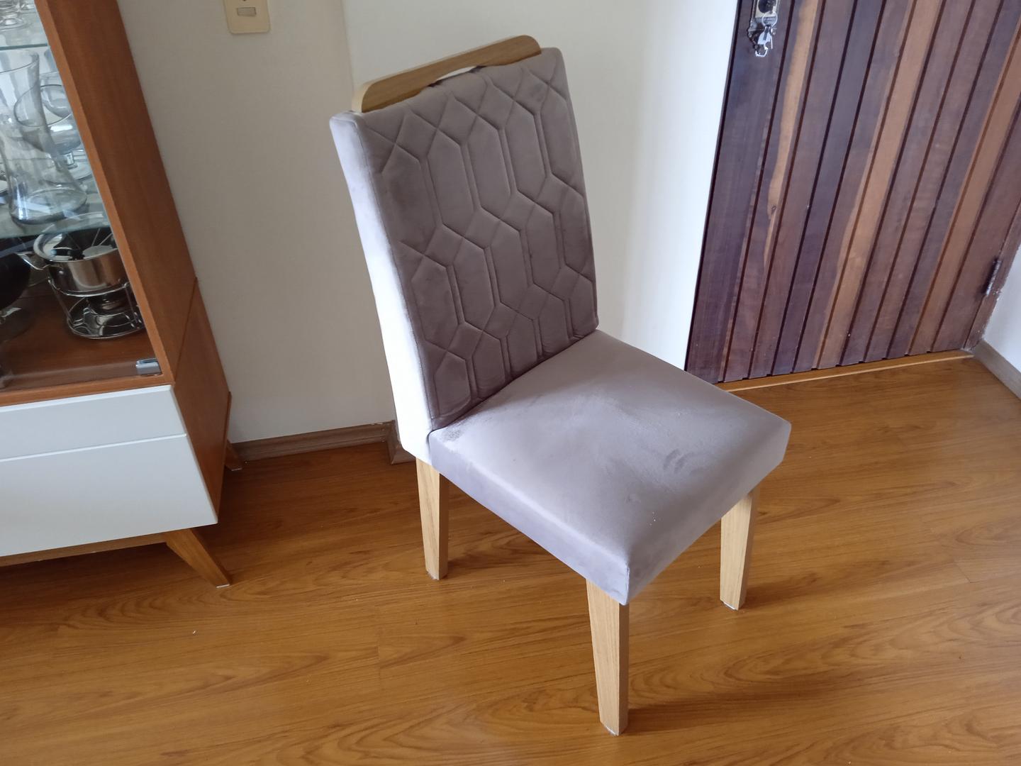 Cadeira de jantar estofada fixa s/ braços em MDF / Tecido Cinza 100 cm x 46 cm x 57 cm