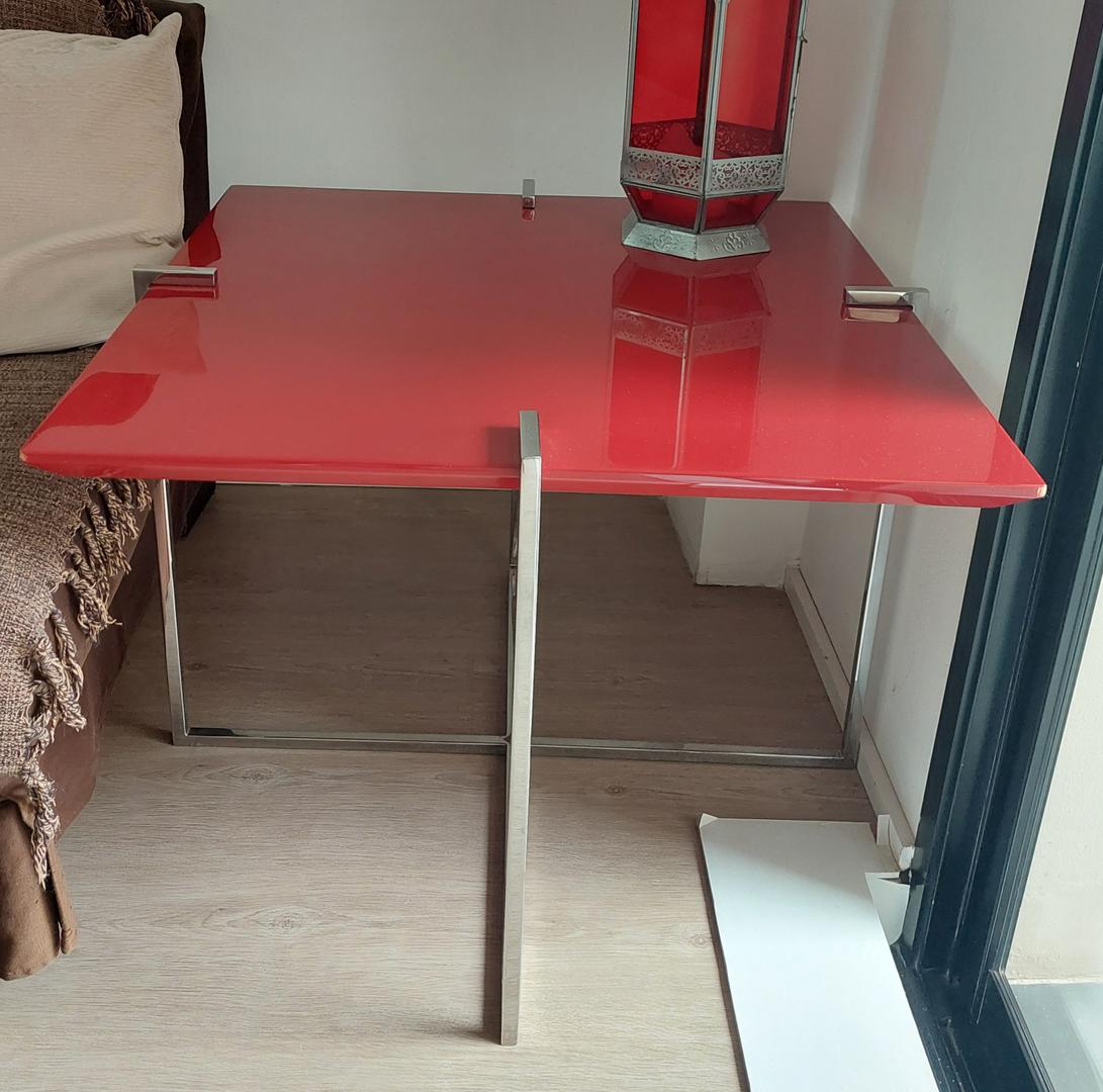 Mesa de apoio quadrada em Aço / Vidro Vermelho 53 cm x 70 cm x 70 cm