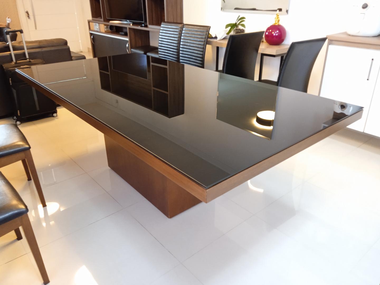 Mesa de jantar s/ cadeiras em Madeira / Vidro Marrom 76 cm x 220 cm x 110 cm