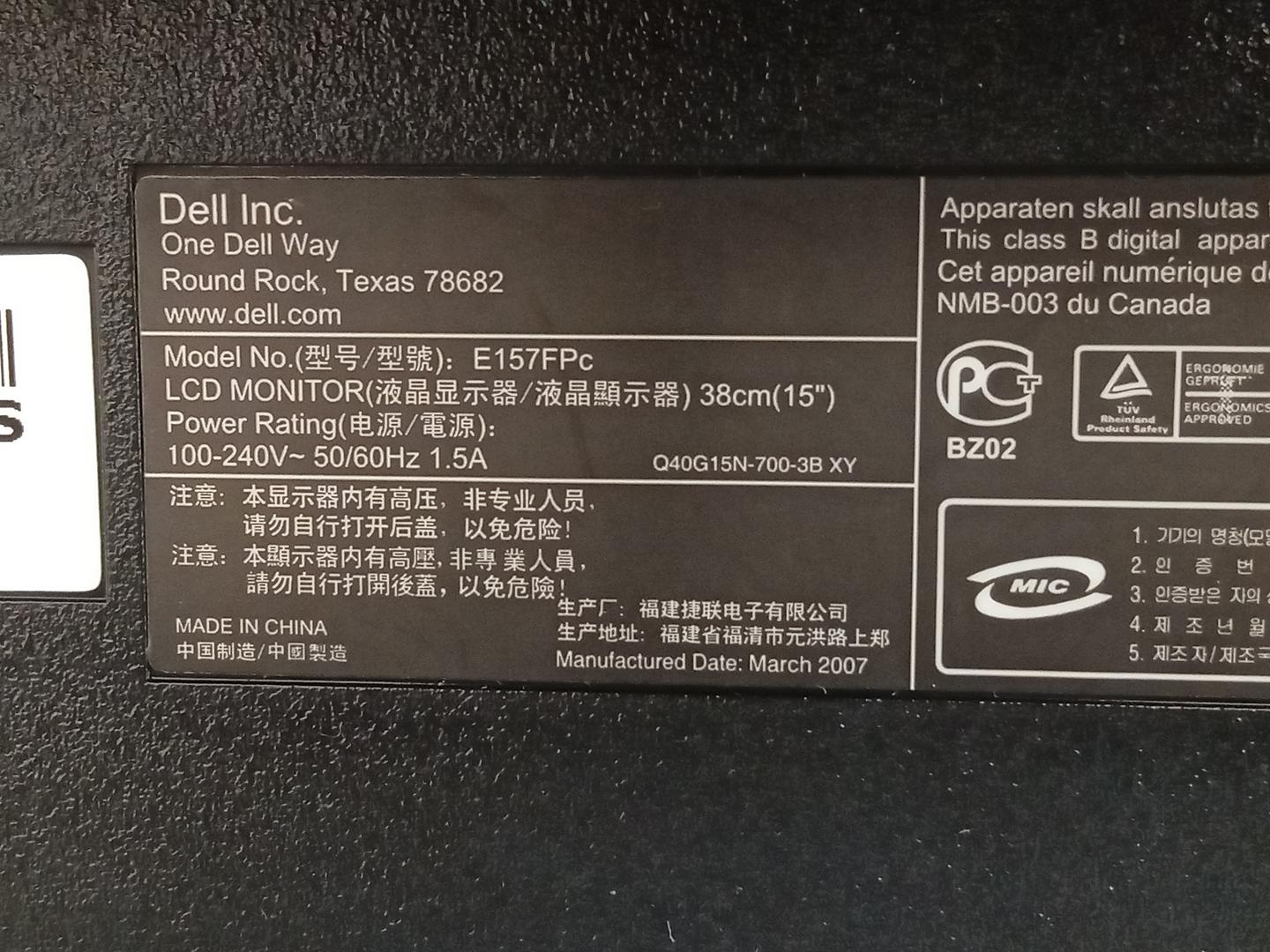 Monitor Dell 15 Polegadas LCD VGA