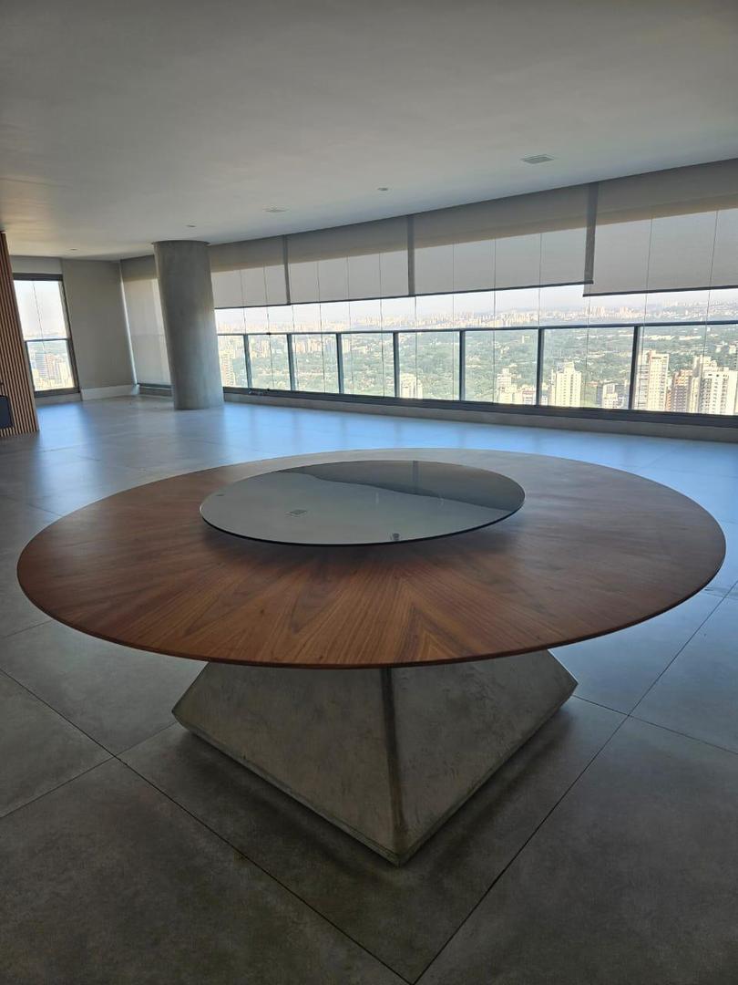Mesa de jantar redonda c/ base em cimento marrom 78 cm x 200 cm x 200 cm