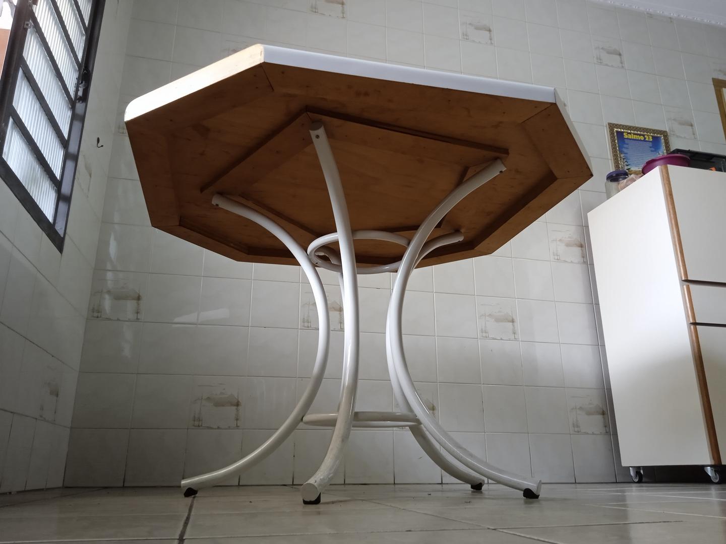 Mesa de jantar octogonal em MDF / Aço Branco 80 cm x 110 cm x 110 cm