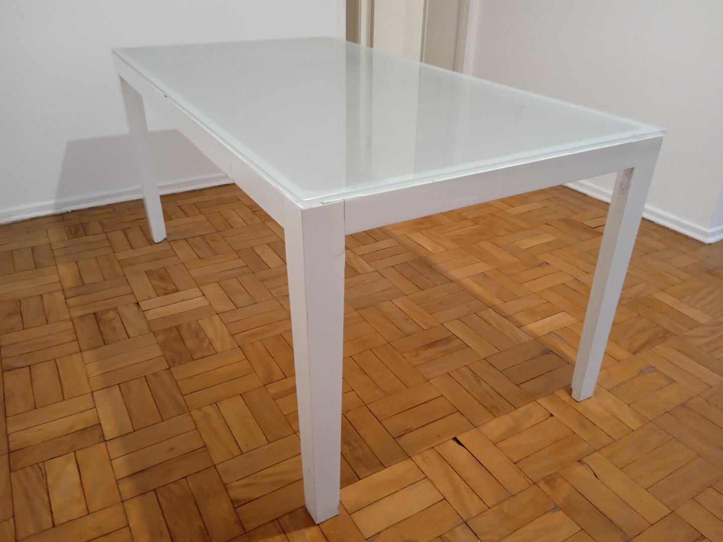 Mesa de jantar em Madeira / Vidro Branco 75 cm x 163 cm x 88 cm