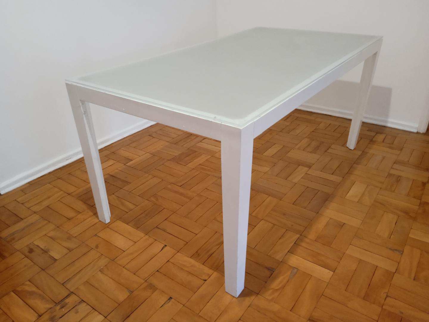 Mesa de jantar em Madeira / Vidro Branco 75 cm x 163 cm x 88 cm