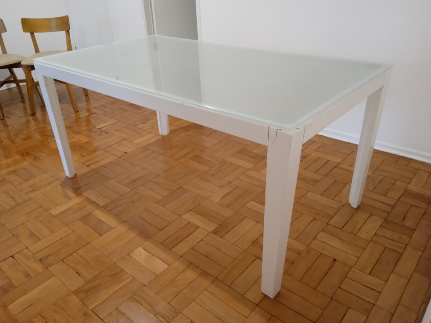 Mesa de jantar em Madeira / Vidro Branco 75 cm x 163 cm x 88 cm