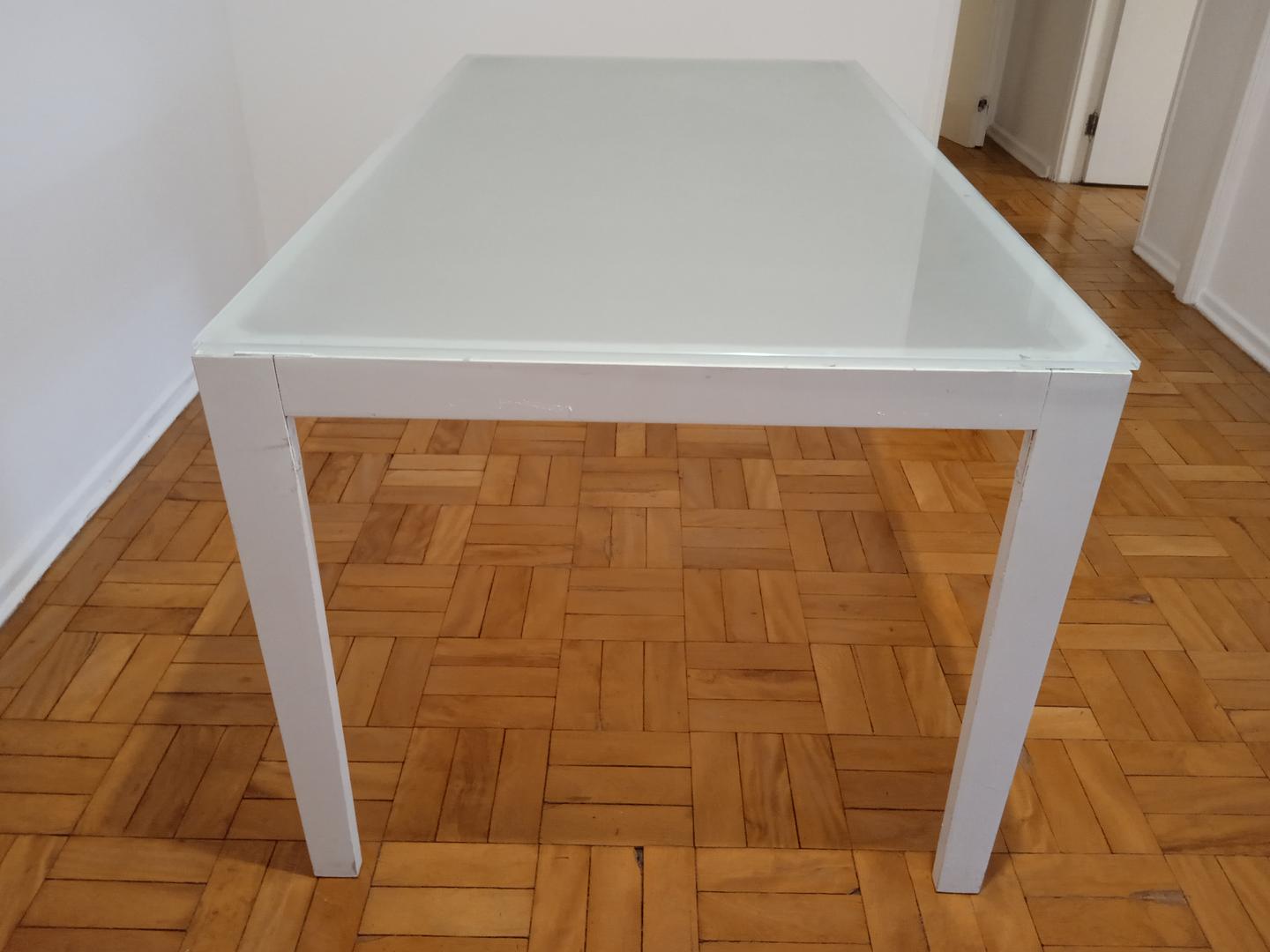 Mesa de jantar em Madeira / Vidro Branco 75 cm x 163 cm x 88 cm