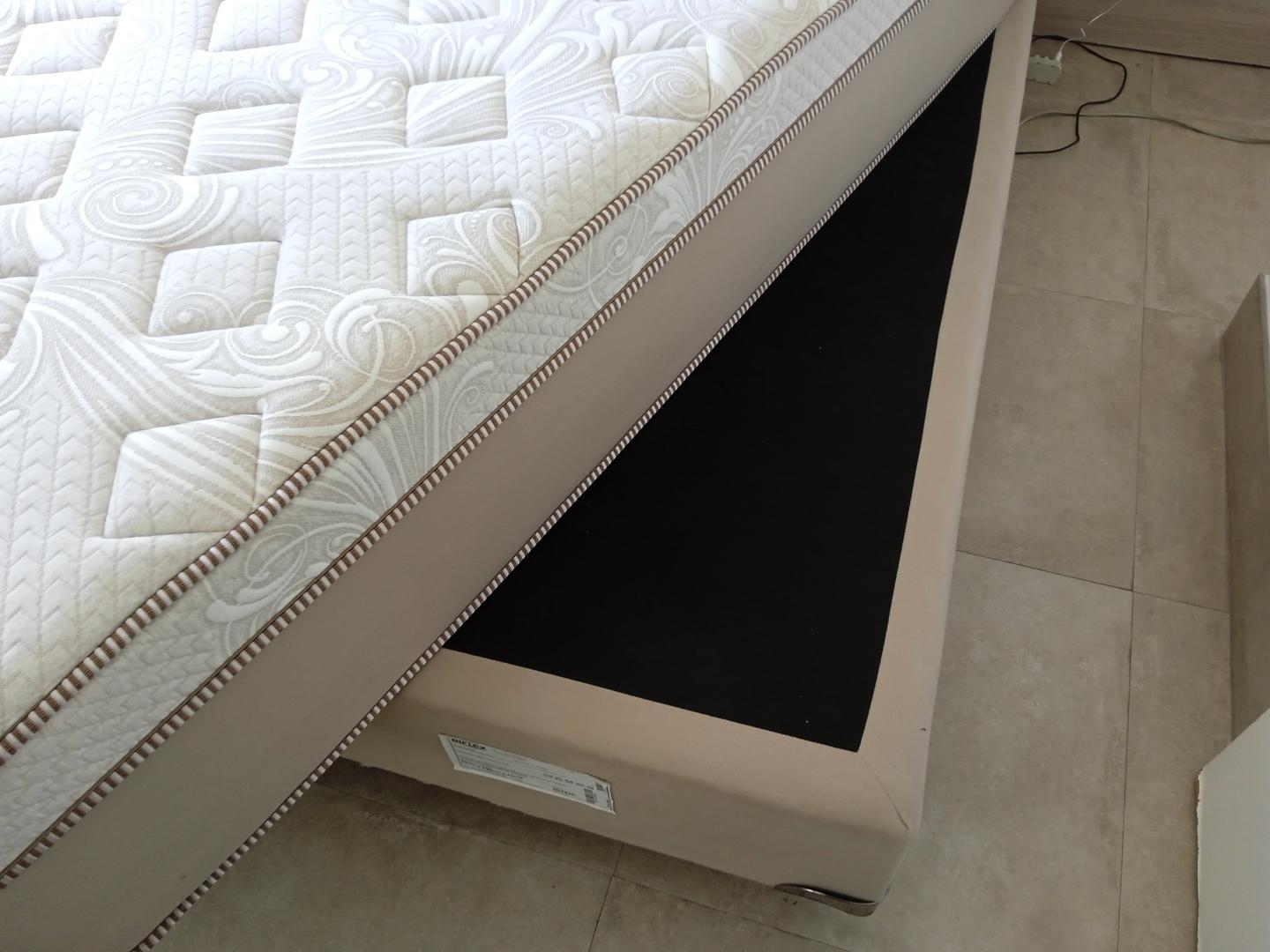 Cama box Queen Bipartida Biflex em Tecido / Veludo Bege 25 cm x 79 cm x 198 cm