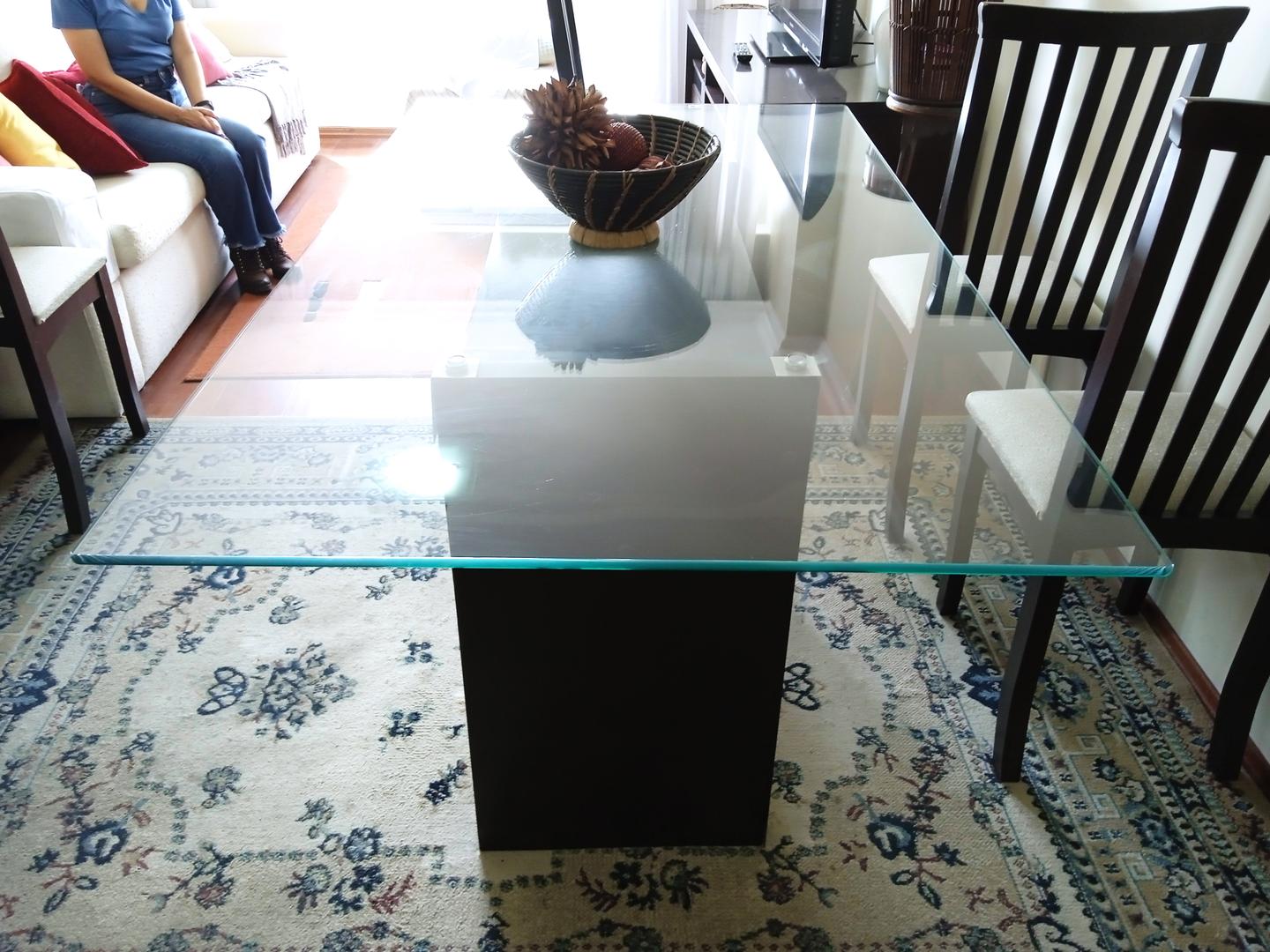 Mesa de jantar s/ cadeiras em Madeira / Vidro Marrom 82 cm x 160 cm x 90 cm