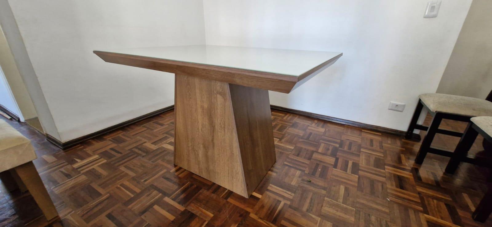 Mesa de jantar quadrada s/ cadeiras em Madeira / Vidro Bege 72 cm x 60 cm x 60 cm