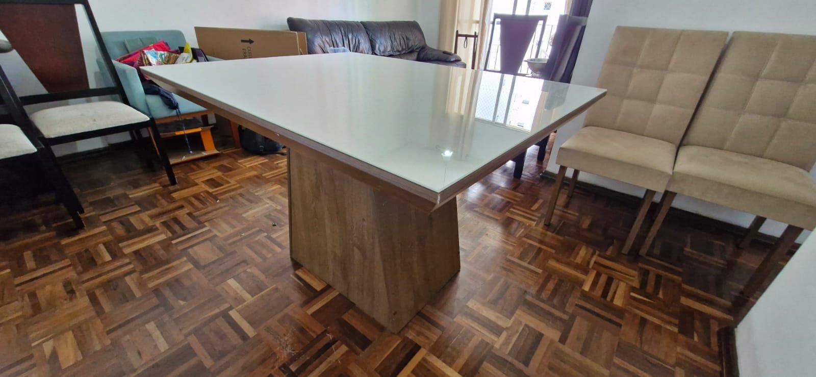 Mesa de jantar quadrada s/ cadeiras em Madeira / Vidro Bege 72 cm x 60 cm x 60 cm