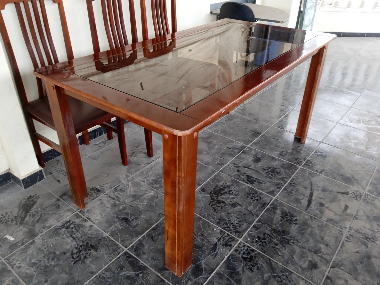 Mesa de jantar s/ cadeiras em Madeira / Vidro Marrom 78 cm x 84 cm x 160 cm