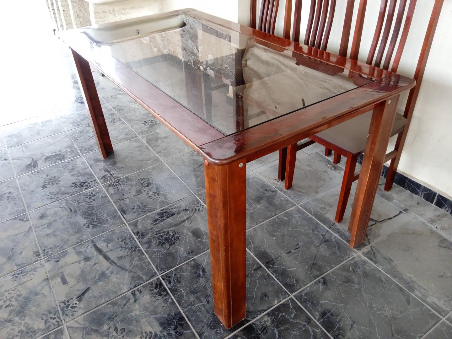 Mesa de jantar s/ cadeiras em Madeira / Vidro Marrom 78 cm x 84 cm x 160 cm