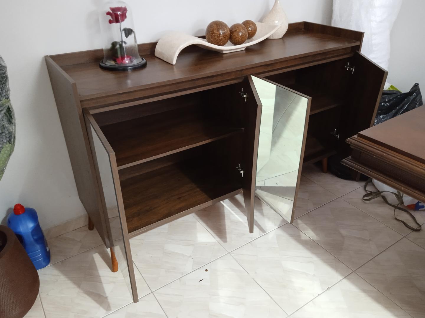 Buffet Espelhado c/ 4 portas em MDF / Vidro Marrom 94 cm x 160 cm x 46 cm