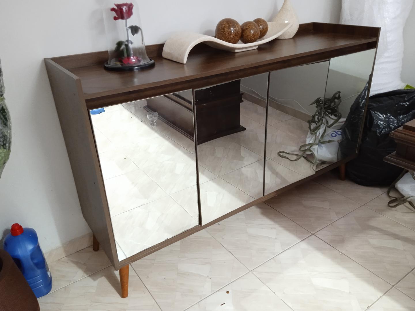 Buffet Espelhado c/ 4 portas em MDF / Vidro Marrom 94 cm x 160 cm x 46 cm