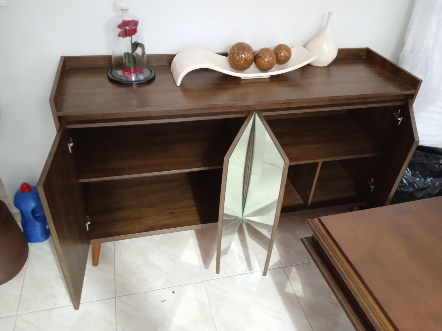 Buffet Espelhado c/ 4 portas em MDF / Vidro Marrom 94 cm x 160 cm x 46 cm