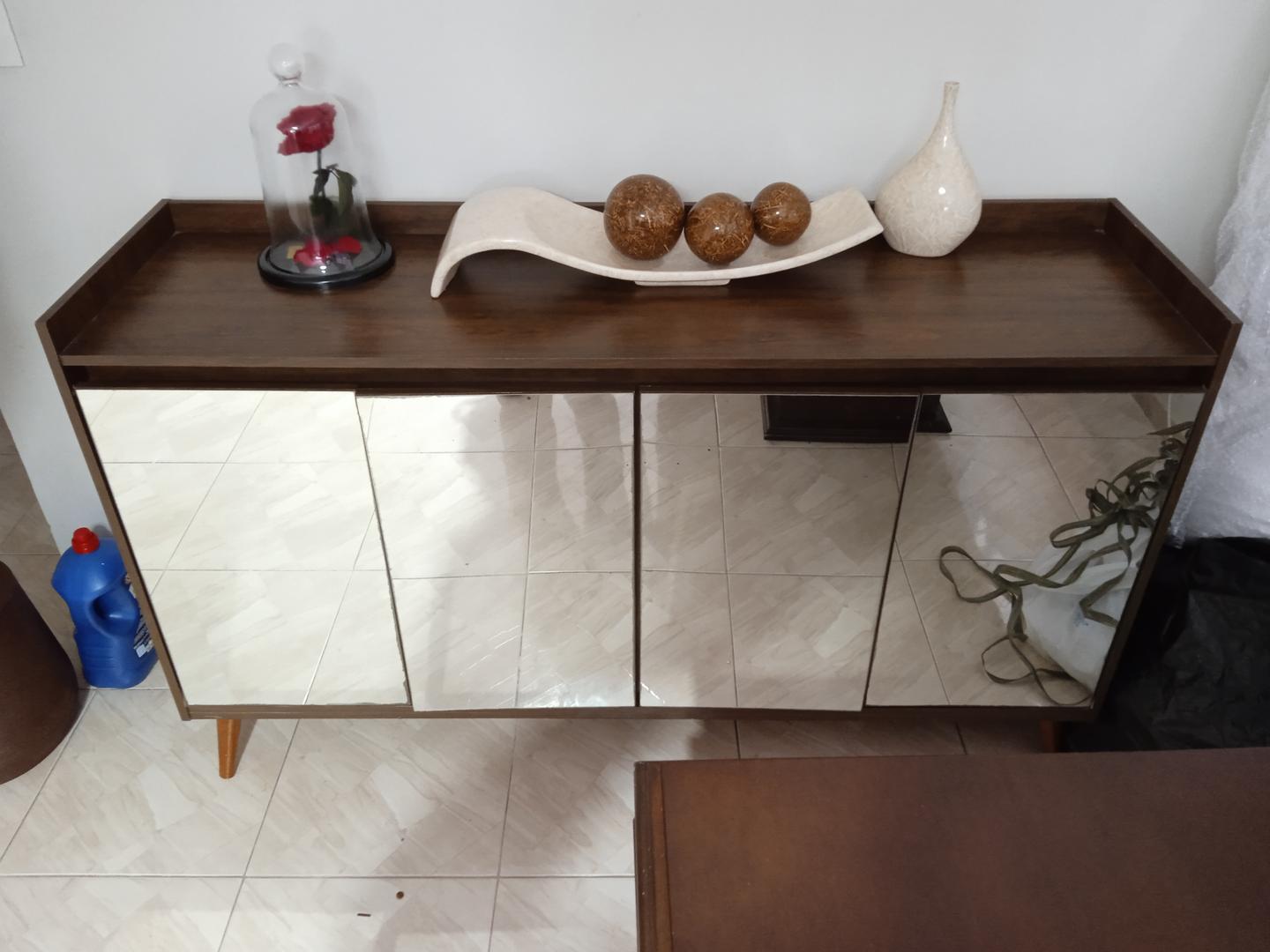 Buffet Espelhado c/ 4 portas em MDF / Vidro Marrom 94 cm x 160 cm x 46 cm