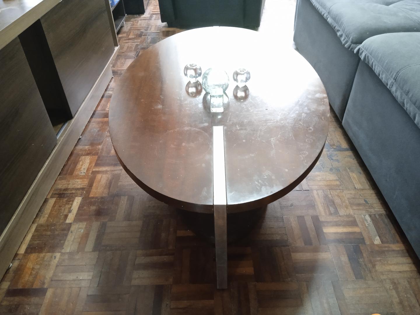 Mesa de centro Oval em Madeira Marrom 33 cm x 110 cm x 75 cm