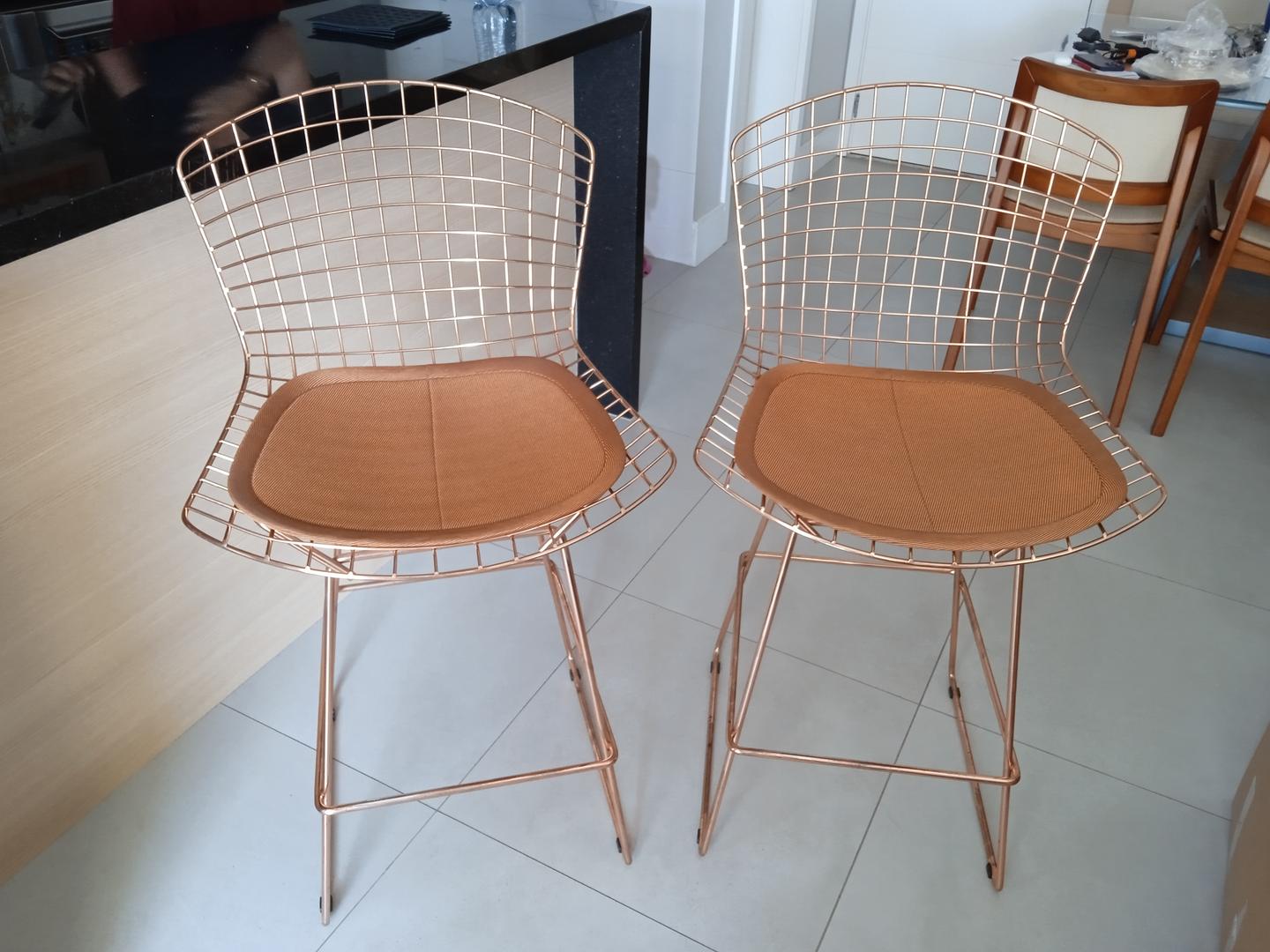 Banqueta Bertoia Cobre em Aço Dourada 105 cm x 46 cm x 46 cm