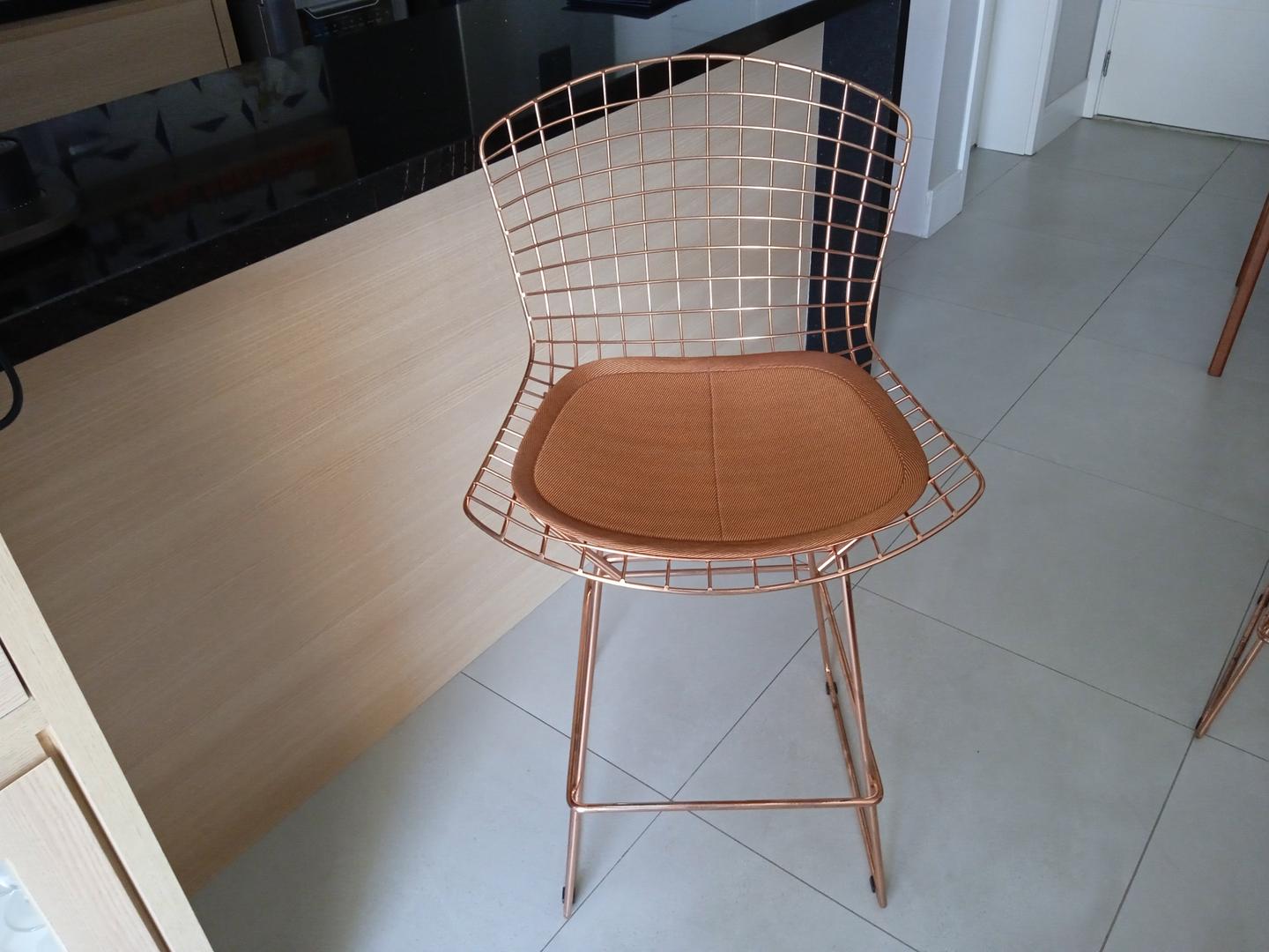 Banqueta Bertoia Cobre em Aço Dourada 105 cm x 46 cm x 46 cm