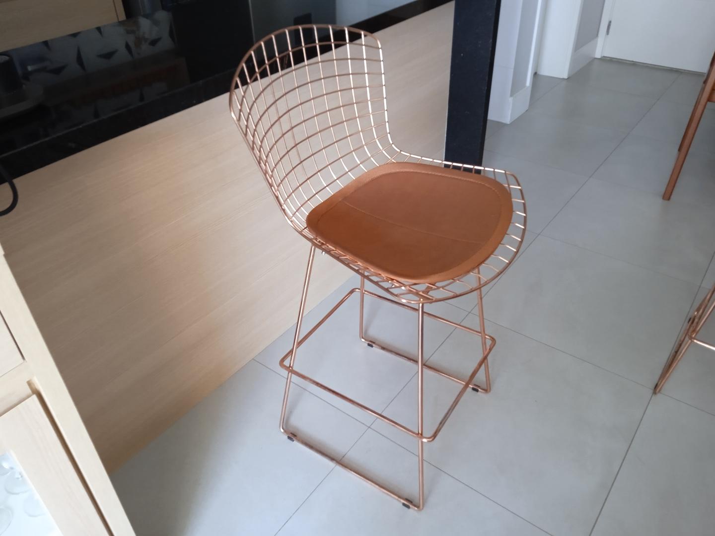 Banqueta Bertoia Cobre em Aço Dourada 105 cm x 46 cm x 46 cm