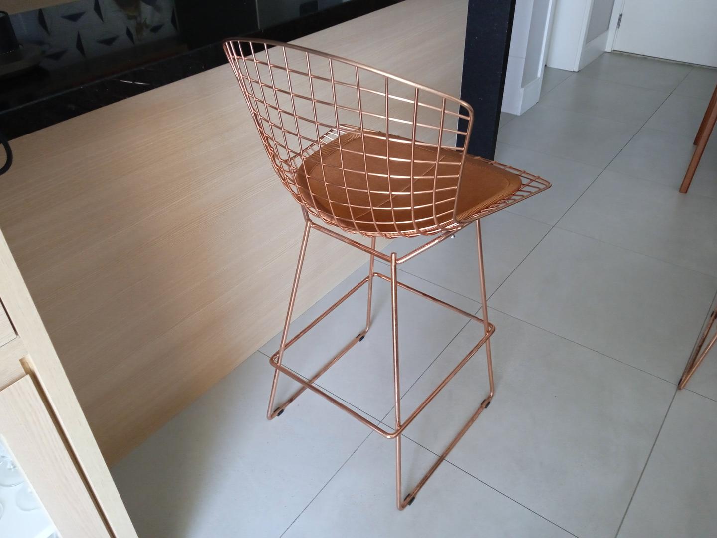 Banqueta Bertoia Cobre em Aço Dourada 105 cm x 46 cm x 46 cm