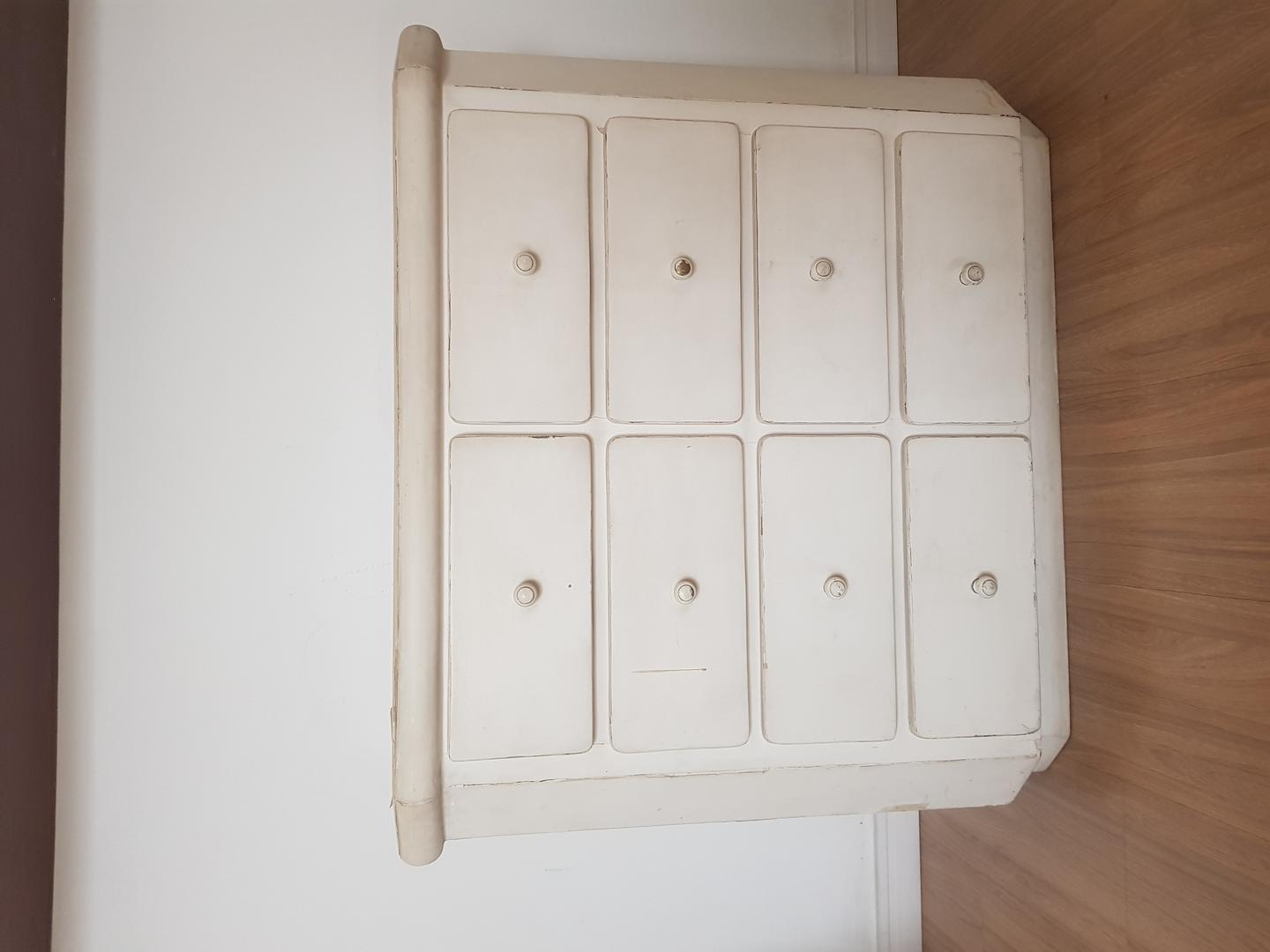 Cômoda Antiga c/ 8 gavetas em Madeira Branco 82 cm x 96 cm x 47 cm