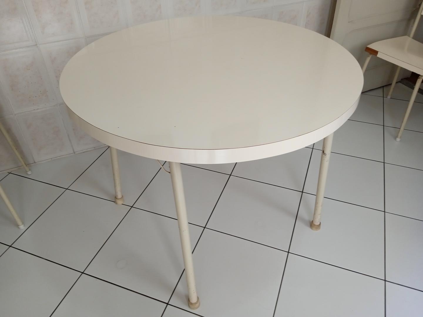 Mesa de Jantar Redonda 4 Lugares em Madeira / Metal Bege 80 cm x 101 cm x 101 cm