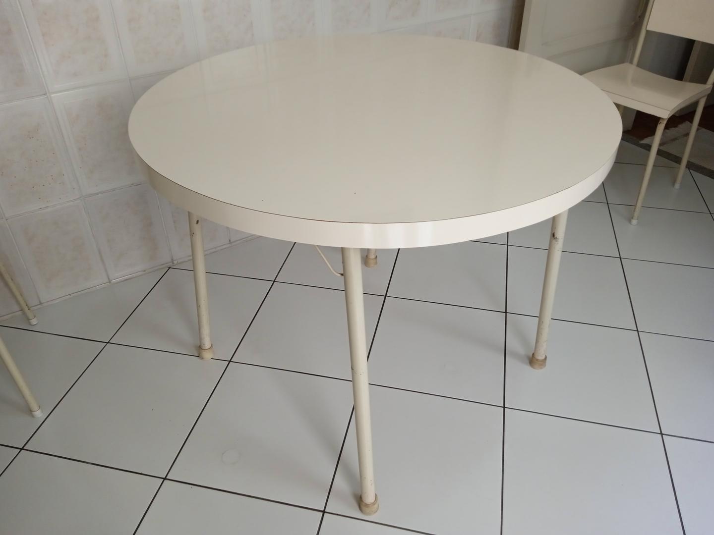 Mesa de Jantar Redonda 4 Lugares em Madeira / Metal Bege 80 cm x 101 cm x 101 cm