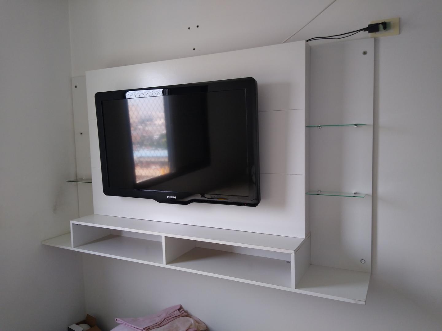 Painel de Televisão em MDF / Vidro Branco 110 cm x 190 cm x 30 cm