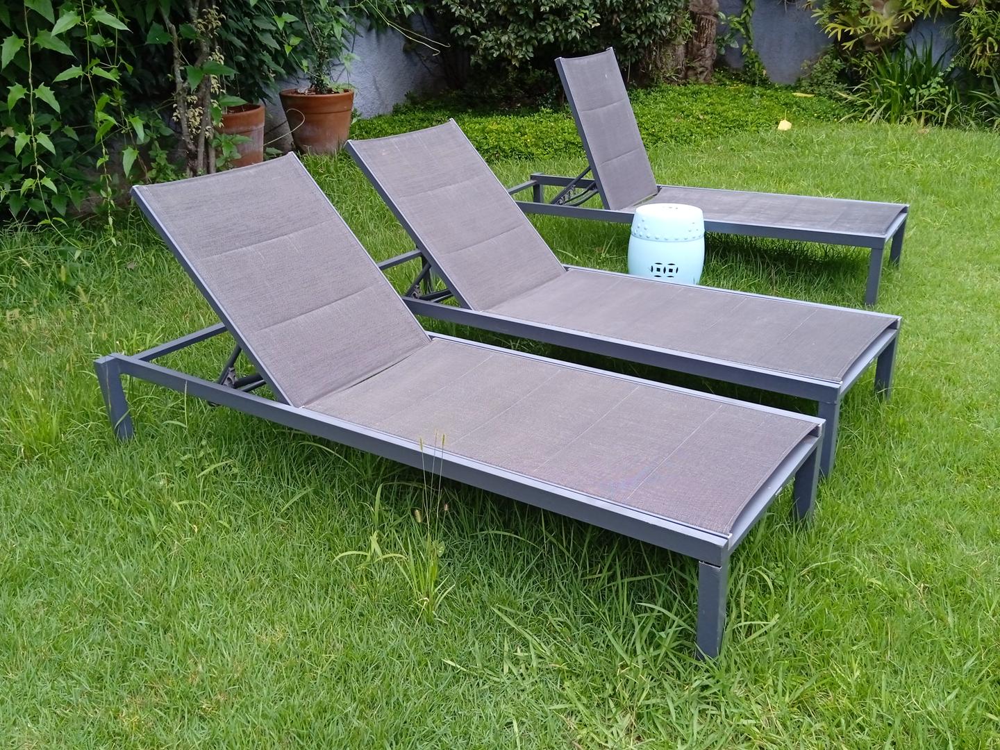 Cadeira espreguiçadeira Naterial em Tecido / Metal Cinza 60 cm x 46 cm x 184 cm