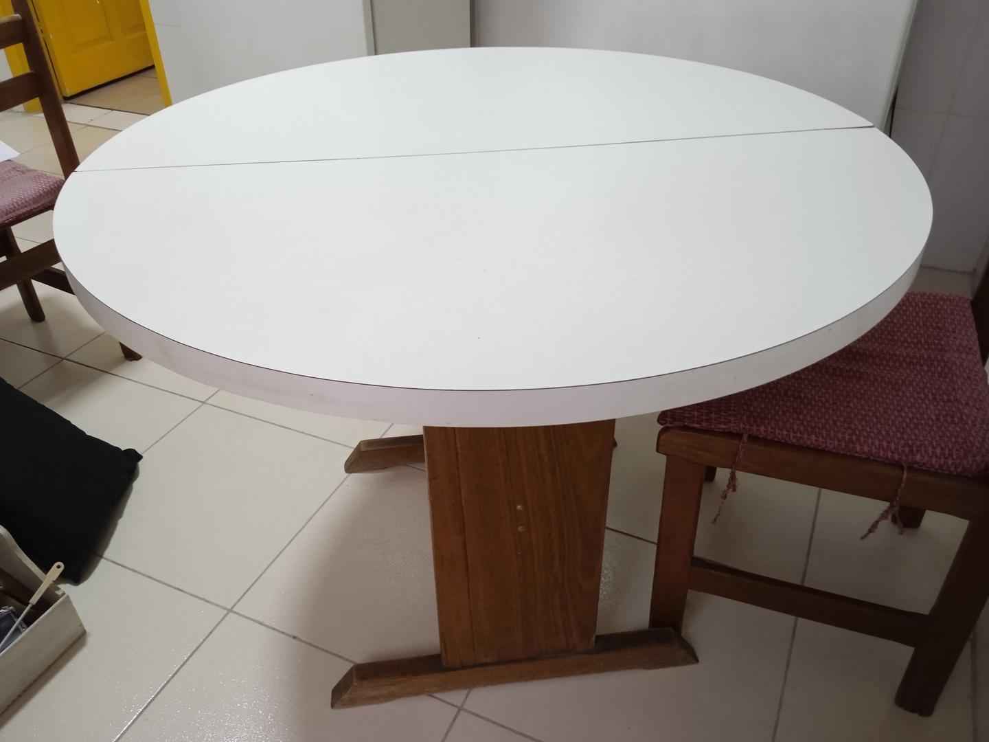 Mesa de jantar extensível redonda em Madeira Branco 77 cm x 108 cm x 108 cm