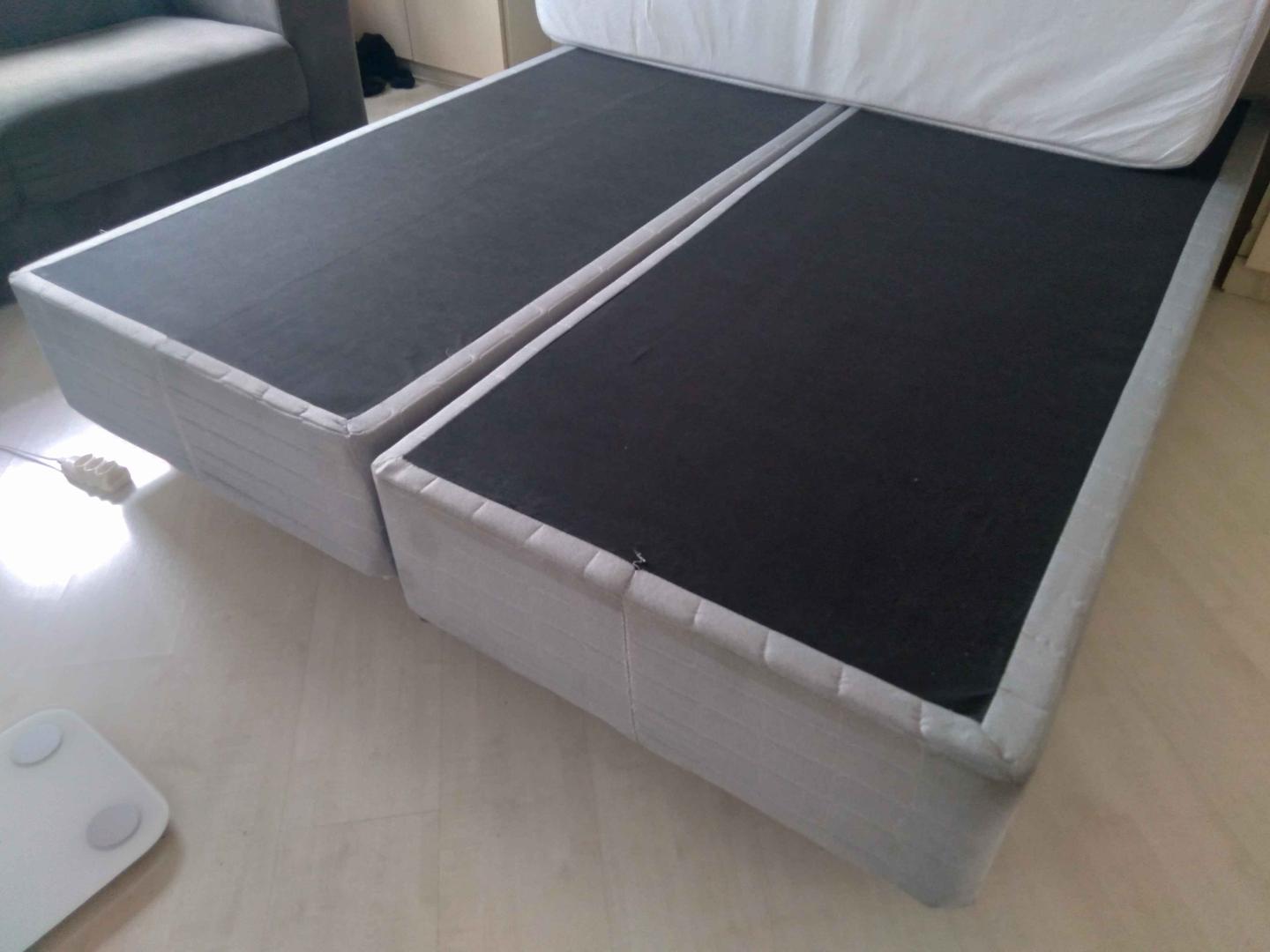 Cama box Queen bipartida  em MDF Cinza 36 cm x 158 cm x 198 cm