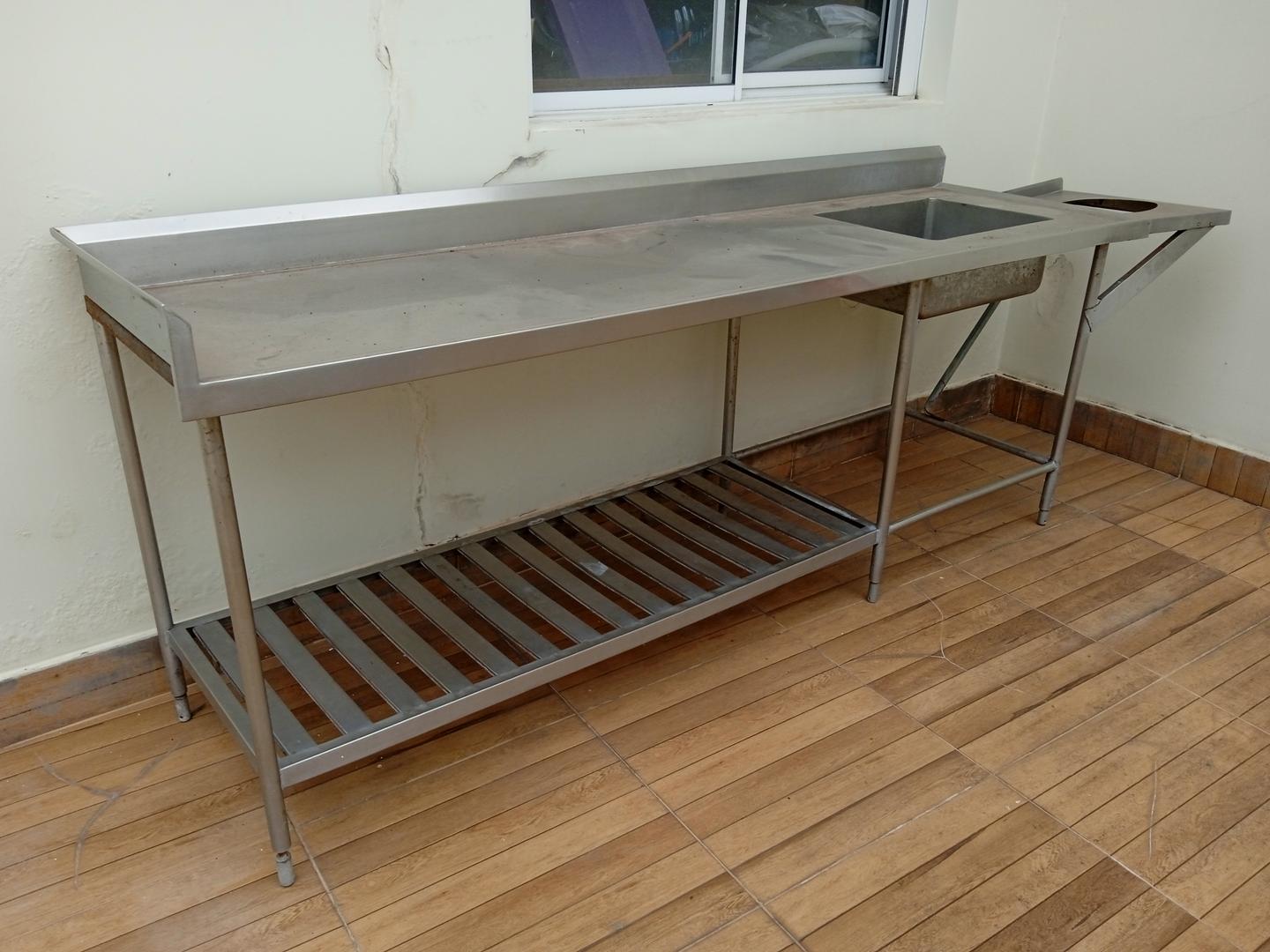 Bancada c/ pia industrial em Aço / Inox Cinza 104 cm x 286 cm x 70 cm