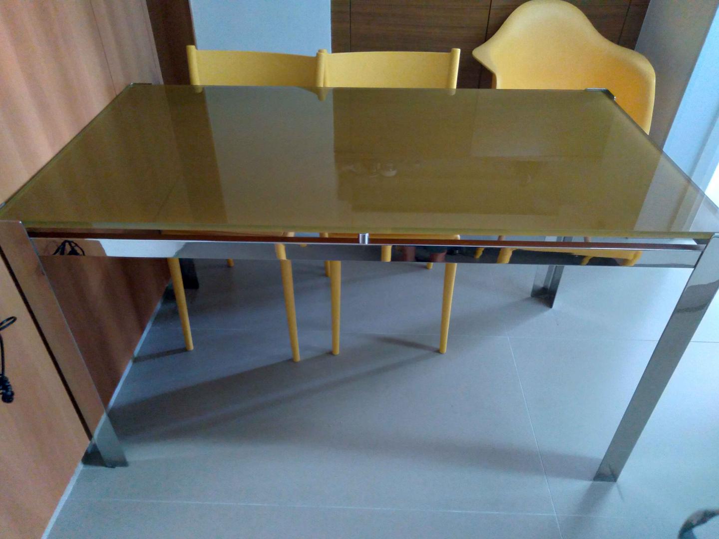 Mesa de jantar s/ cadeiras em Aço / Vidro Cinza 75 cm x 130 cm x 71 cm