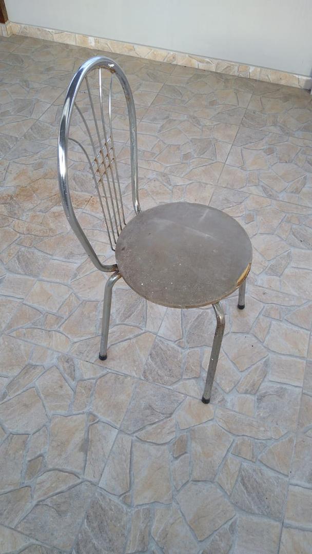 Cadeira de jantar estofada fixa s/ braços em Aço / Estofado Cinza 93 cm x 40 cm x 52 cm