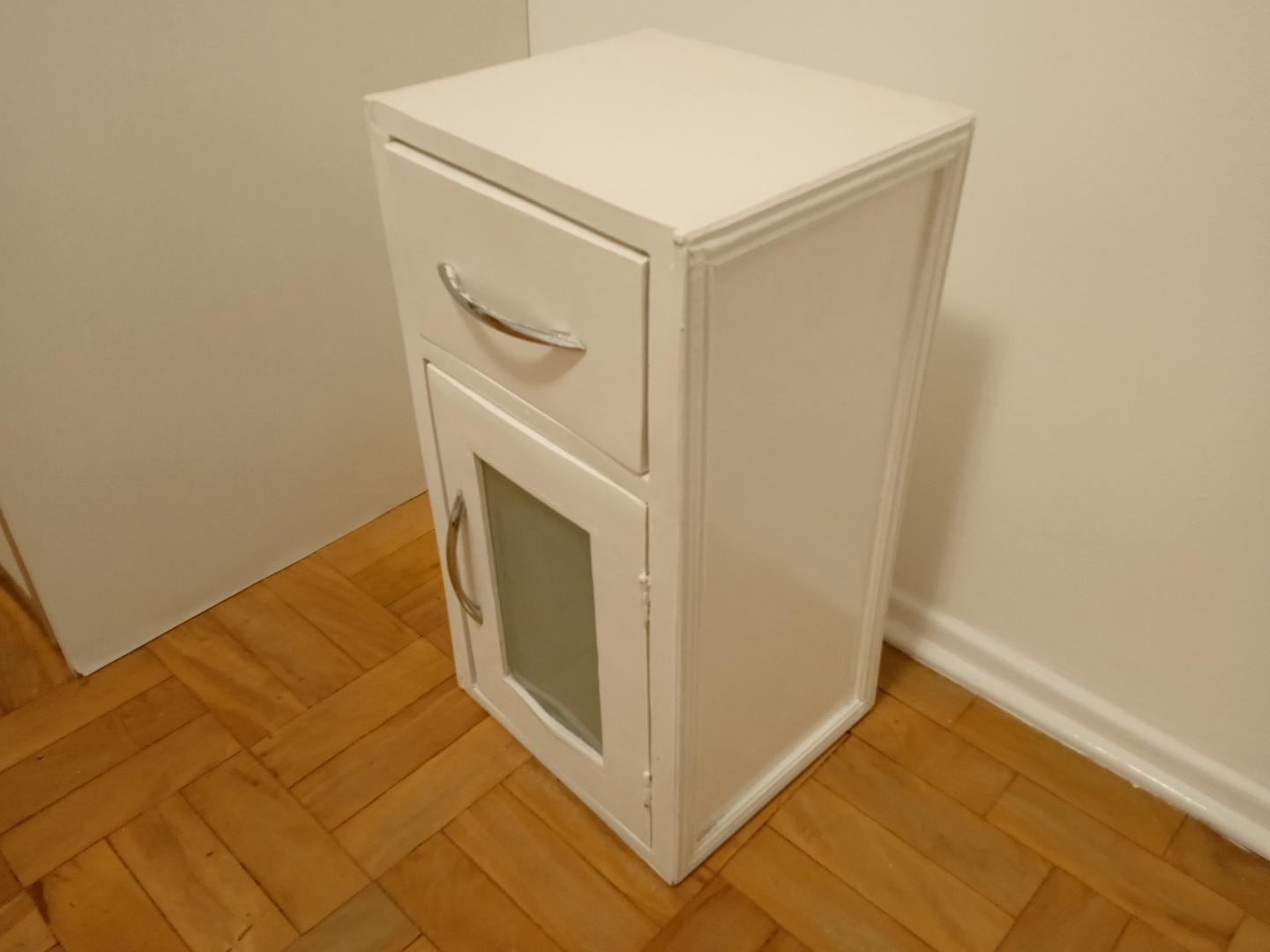 Mesa de cabeceira c/ 1 gaveta e 1 porta em Madeira / Vidro Branco 46 cm x 33 cm x 38 cm