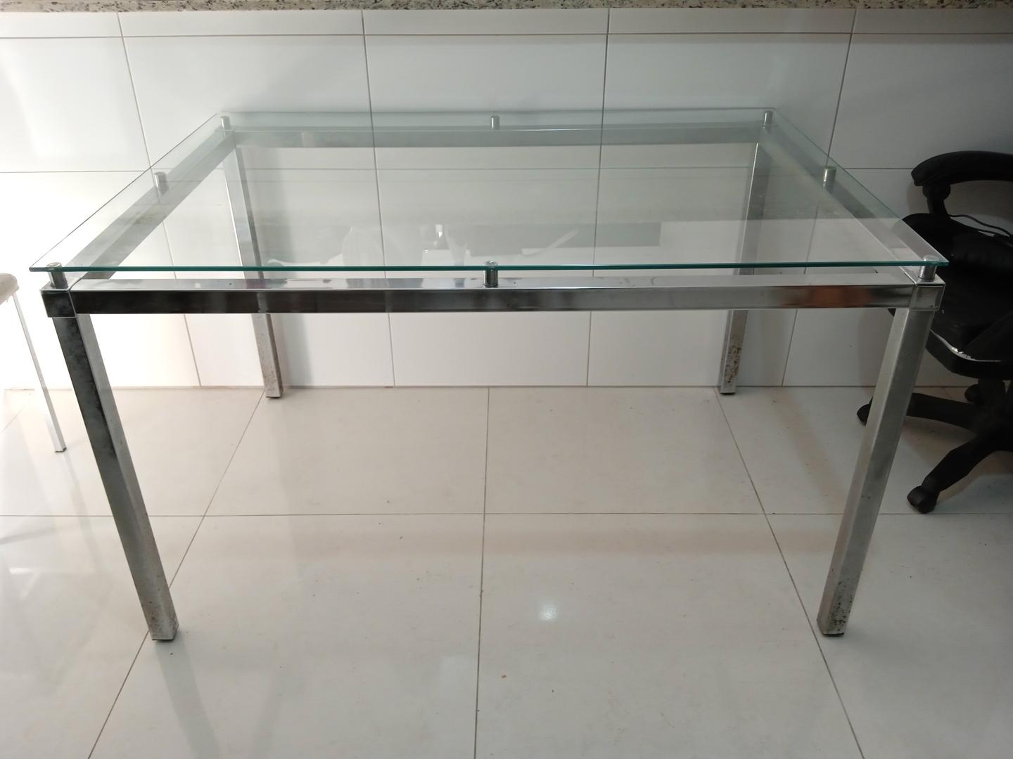 Mesa de jantar em Aço / Vidro Cinza 77 cm x 130 cm x 91 cm