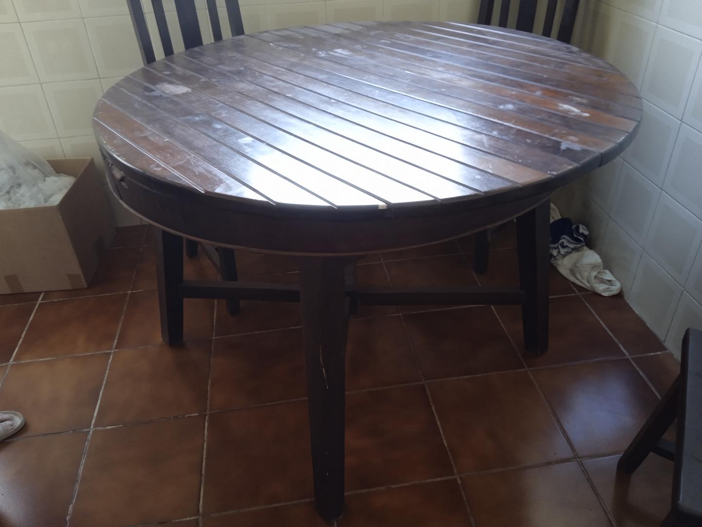 Mesa de jantar extensível redonda em Madeira Marrom 80 cm x 120 cm x 120 cm