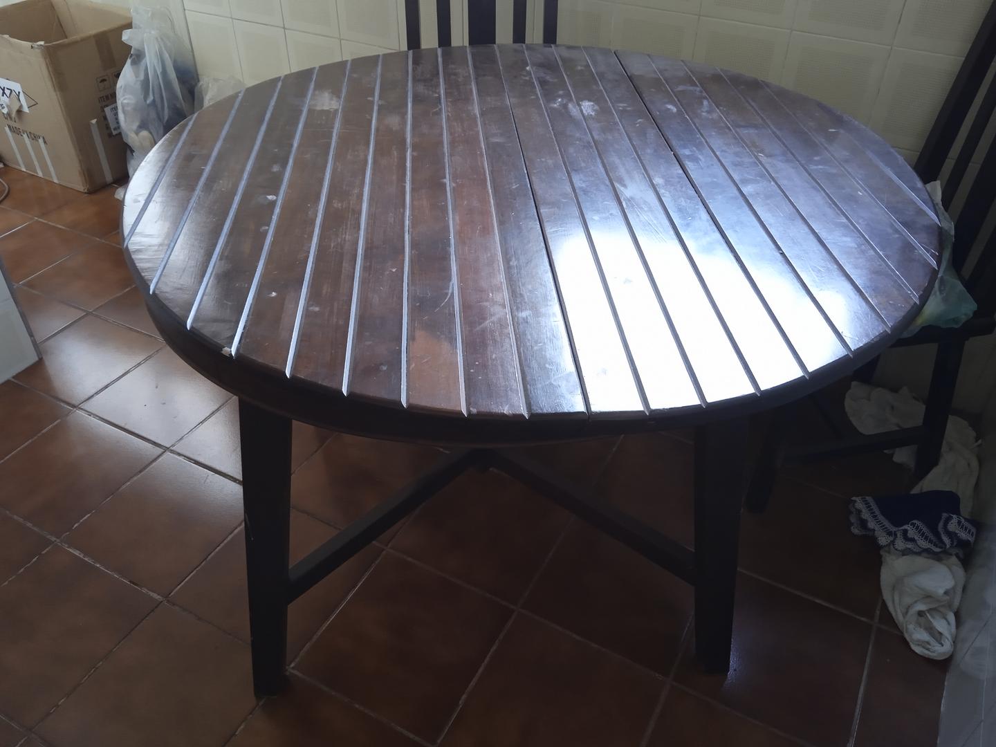 Mesa de jantar extensível redonda em Madeira Marrom 80 cm x 120 cm x 120 cm