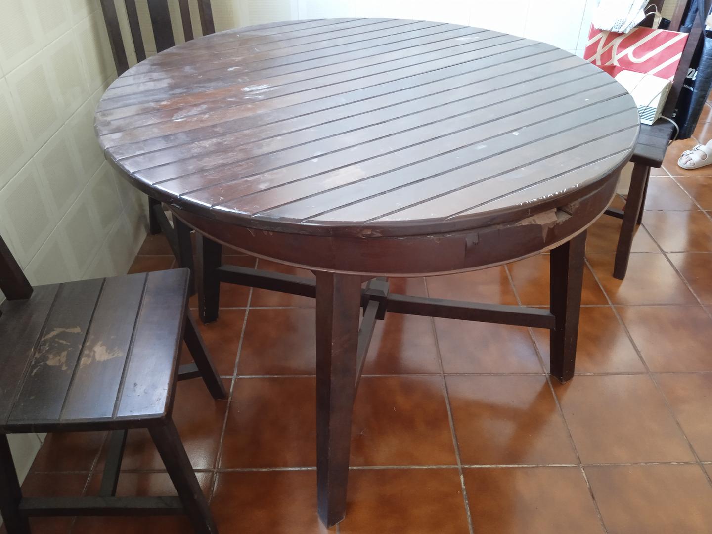 Mesa de jantar extensível redonda em Madeira Marrom 80 cm x 120 cm x 120 cm