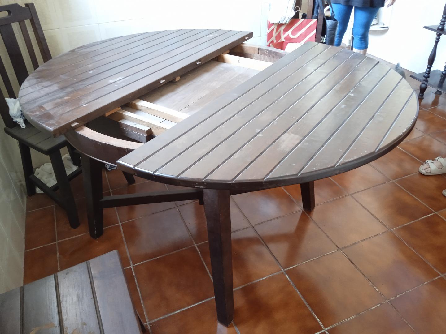 Mesa de jantar extensível redonda em Madeira Marrom 80 cm x 120 cm x 120 cm