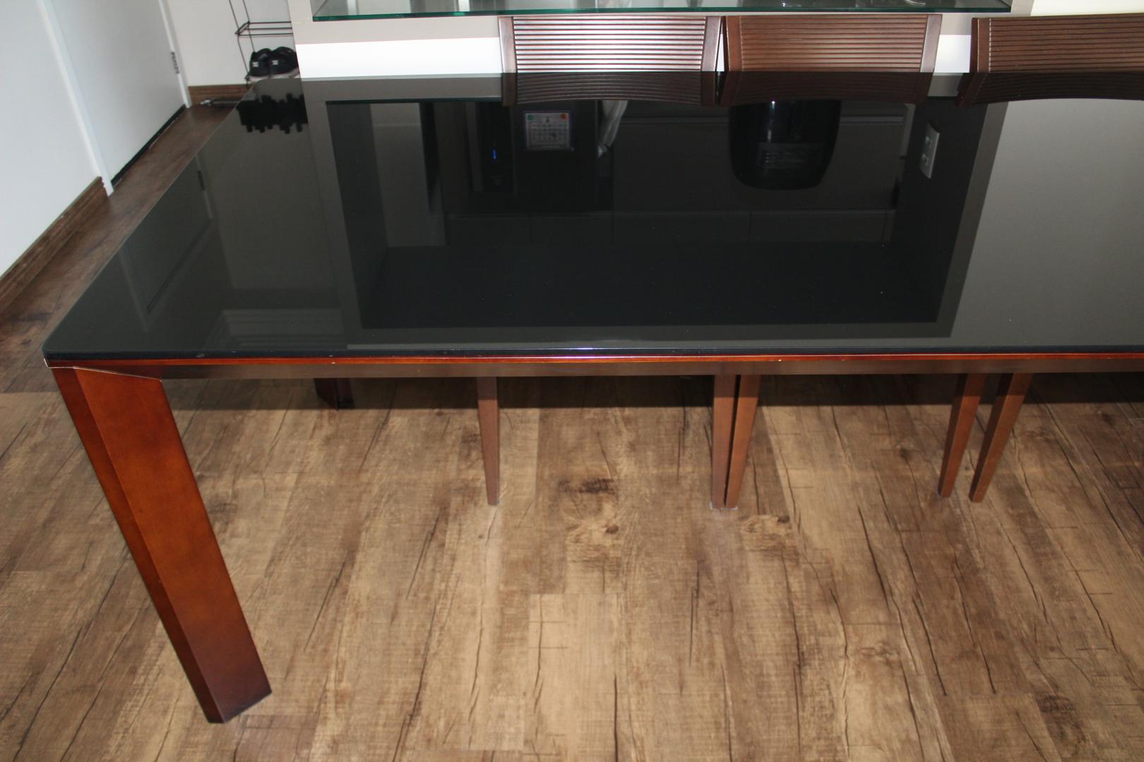 Mesa de Jantar s/ cadeiras em Madeira / Vidro Marrom 100 cm x 220 cm x 80 cm