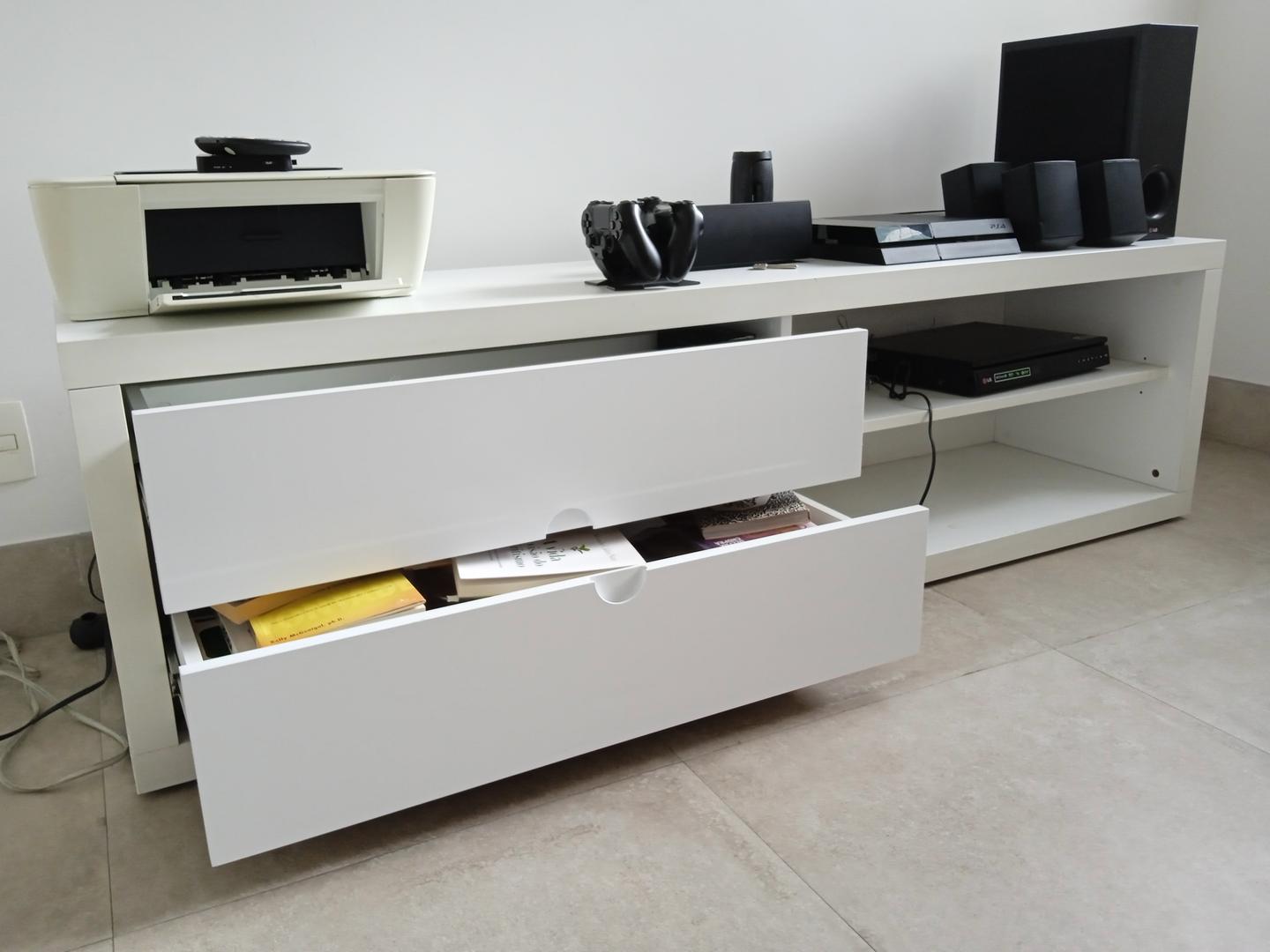 Rack c/ 2 gavetas e 2 nichos em MDF Branco 50 cm x 180 cm x 46 cm