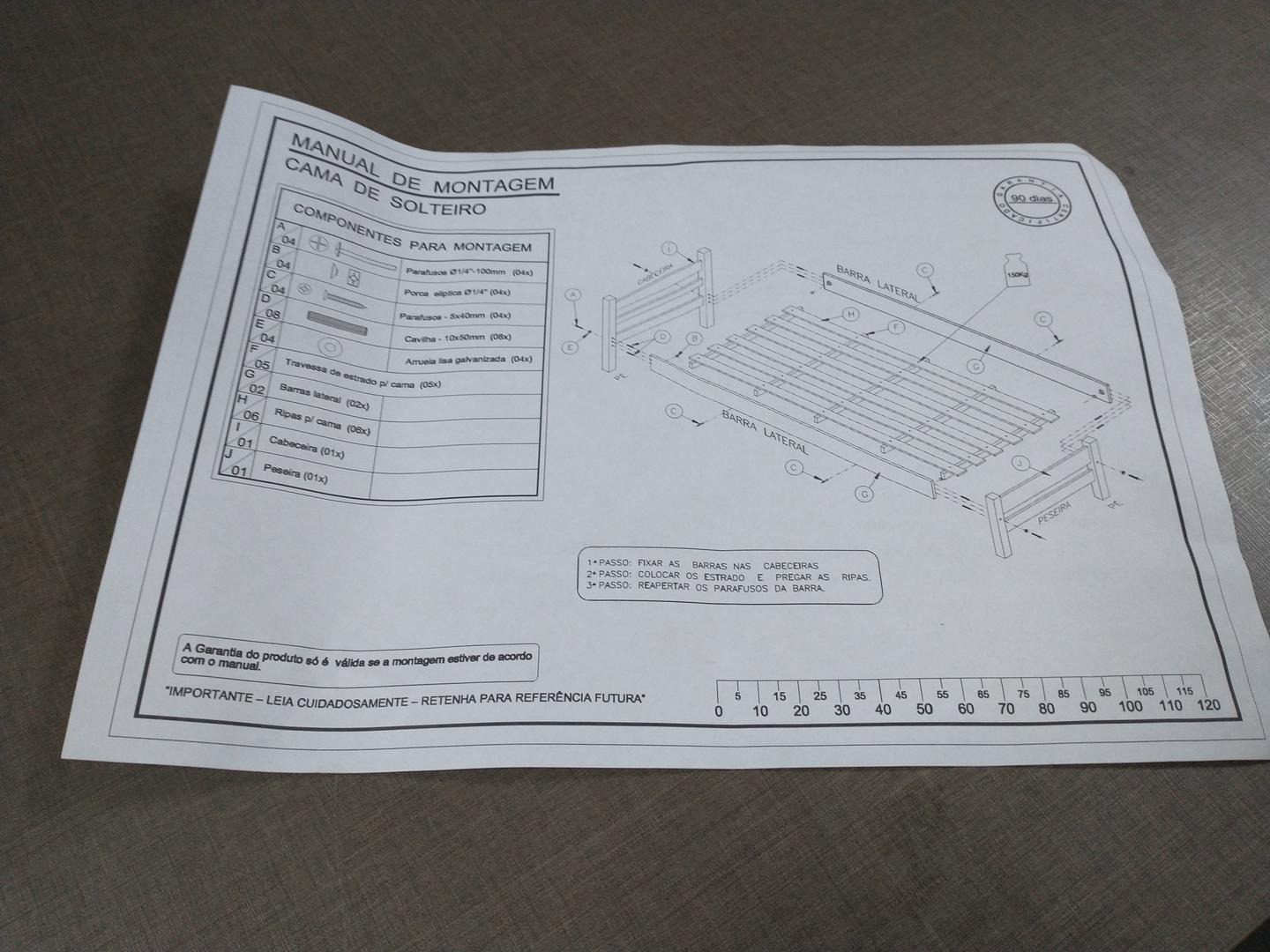 Cama de solteiro  em MDP Bege 80 cm x 93 cm x 202 cm