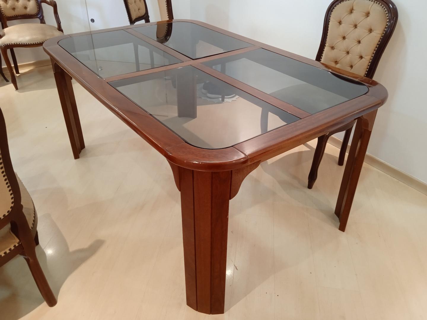 Mesa de jantar s/ cadeiras em Madeira / Vidro Marrom 80 cm x 170 cm x 110 cm