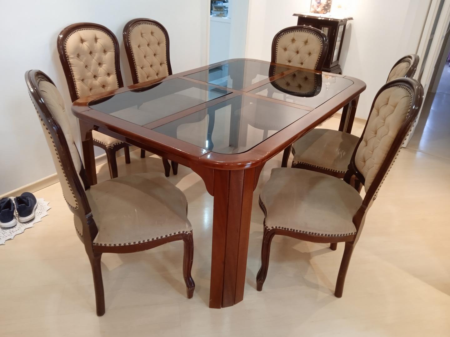 Mesa de jantar s/ cadeiras em Madeira / Vidro Marrom 80 cm x 170 cm x 110 cm