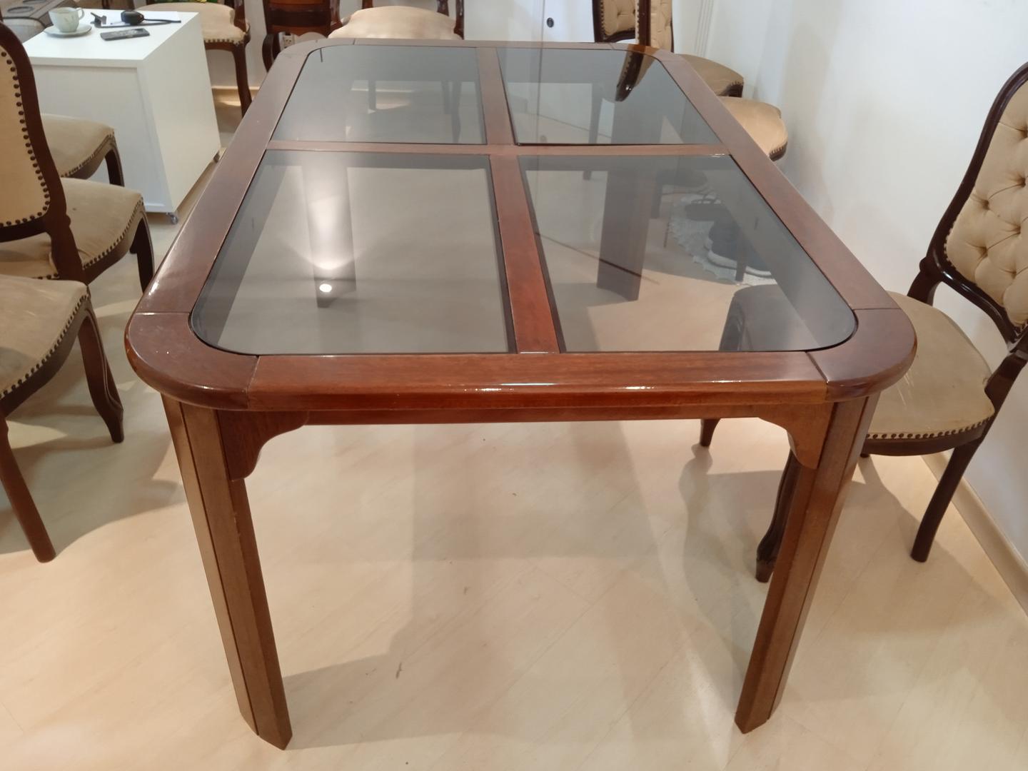 Mesa de jantar s/ cadeiras em Madeira / Vidro Marrom 80 cm x 170 cm x 110 cm