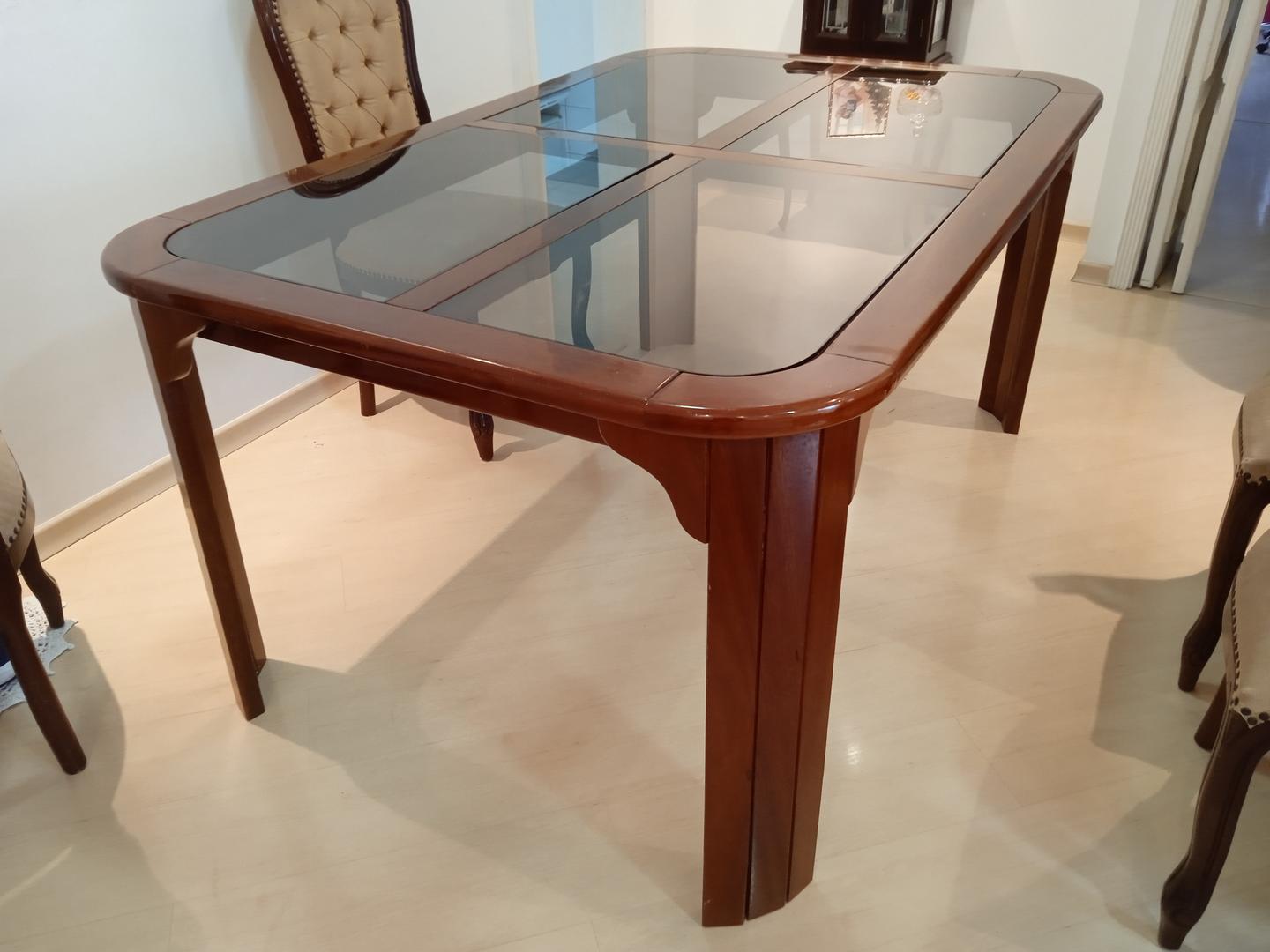 Mesa de jantar s/ cadeiras em Madeira / Vidro Marrom 80 cm x 170 cm x 110 cm