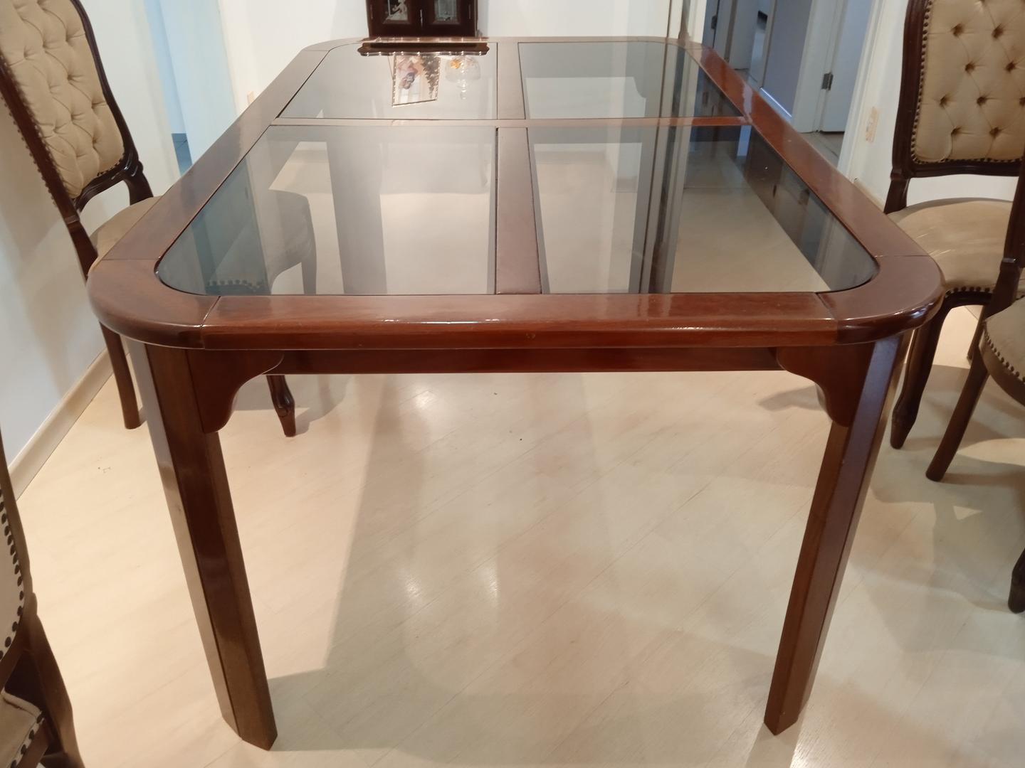 Mesa de jantar s/ cadeiras em Madeira / Vidro Marrom 80 cm x 170 cm x 110 cm