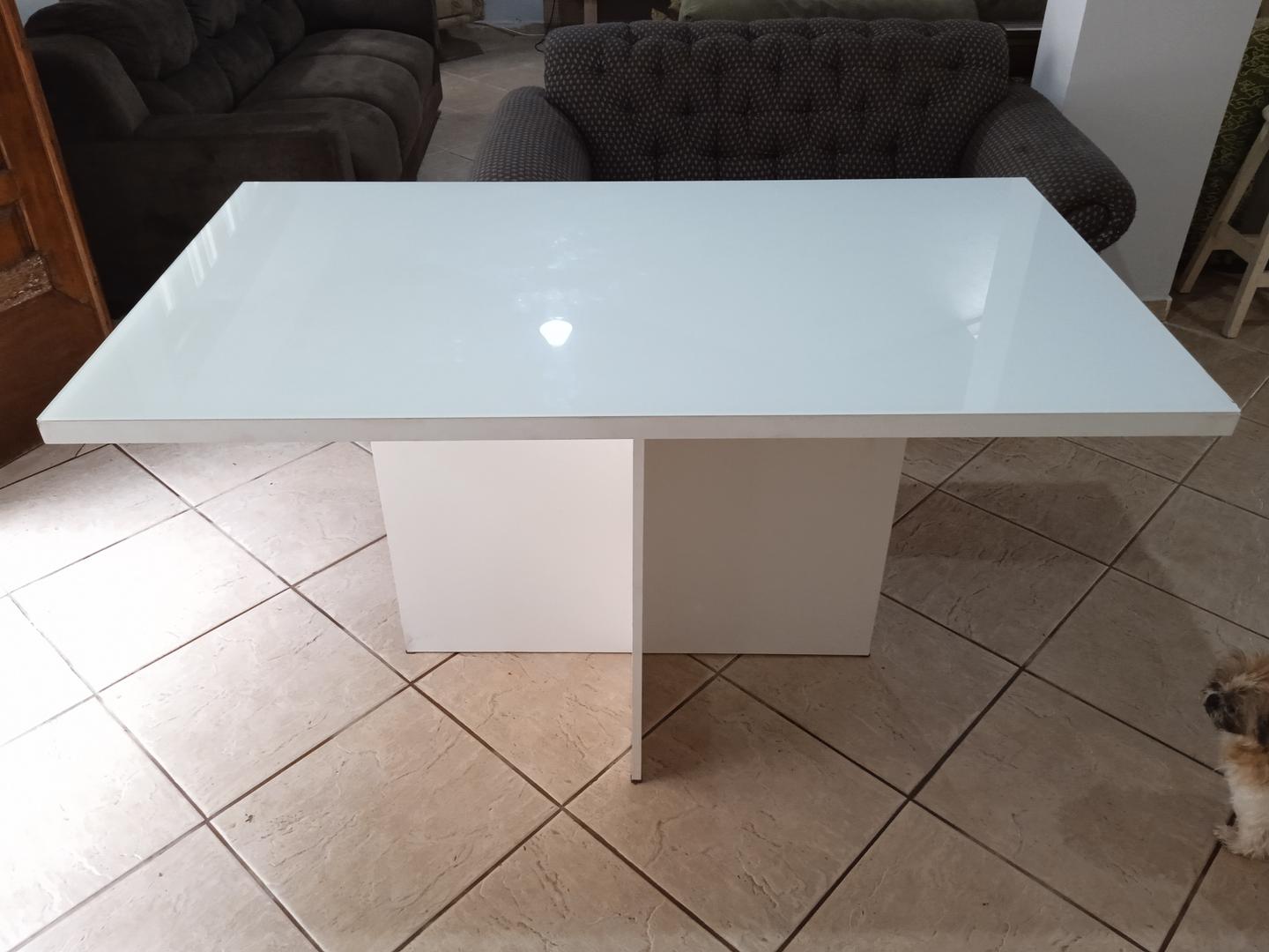 Mesa de jantar em MDF / Vidro Branco 82 cm x 140 cm x 80 cm